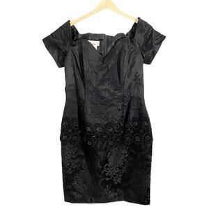Scott McClintock Vintage 80’s-90’s Black Floral Damask Print Dress, Size 12